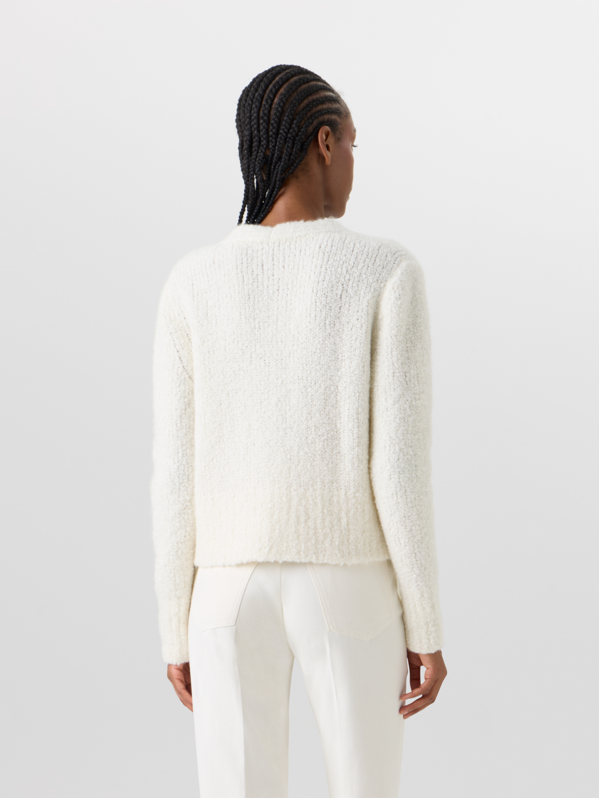Designer Bracelet-Sleeve Cashmere-Silk Bouclé Knit Short Cardigan - ecru #editorial