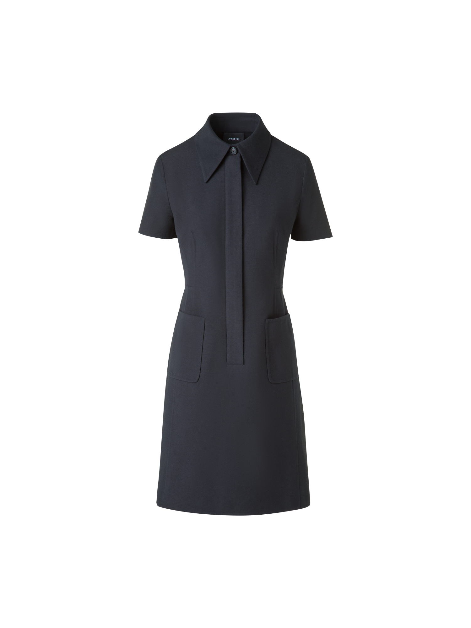 Designer Fitted Polo Dress in Cotton Silk Double-Face - black - neutral
