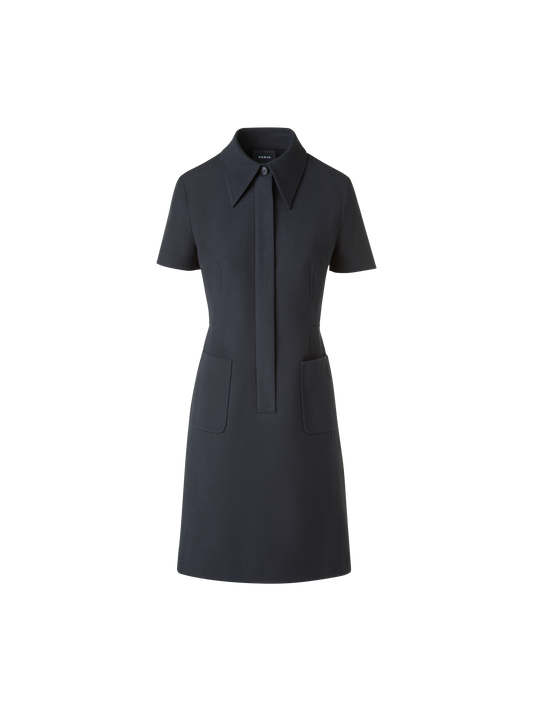 Designer Fitted Polo Dress in Cotton Silk Double-Face - black - neutral