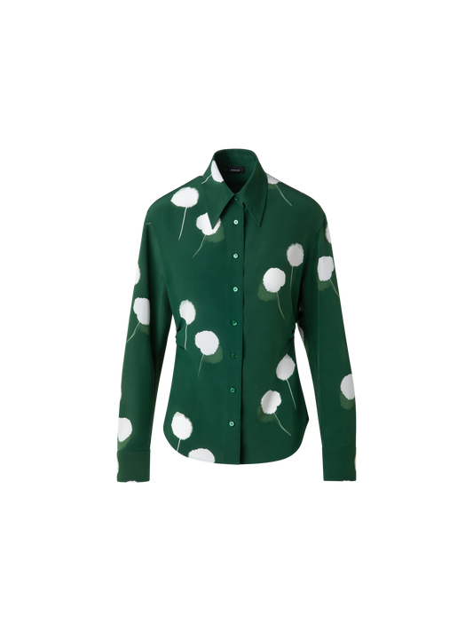 Designer Fitted Silk Blouse with Dandelion Print - green - multicolor