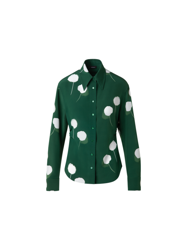 Designer Fitted Silk Blouse with Dandelion Print - green - multicolor