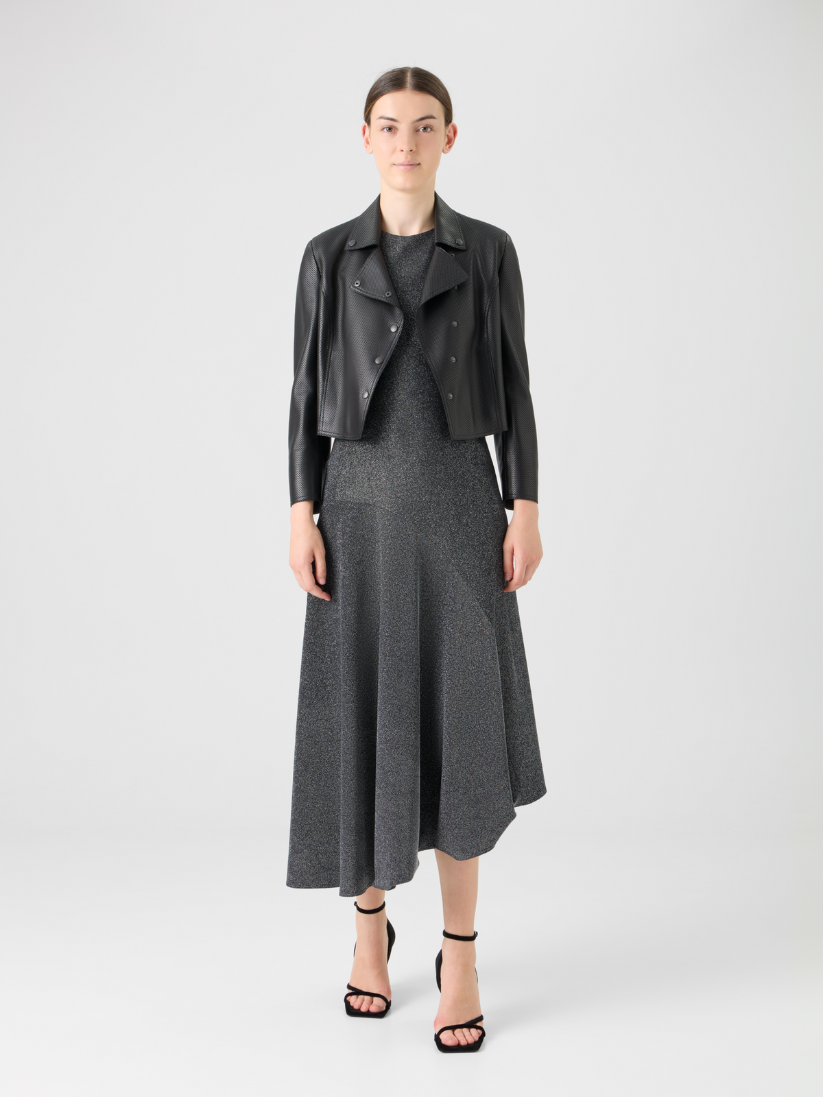 Designer Biker Jacket in Pin Dot Nappa Leather - black #editorial