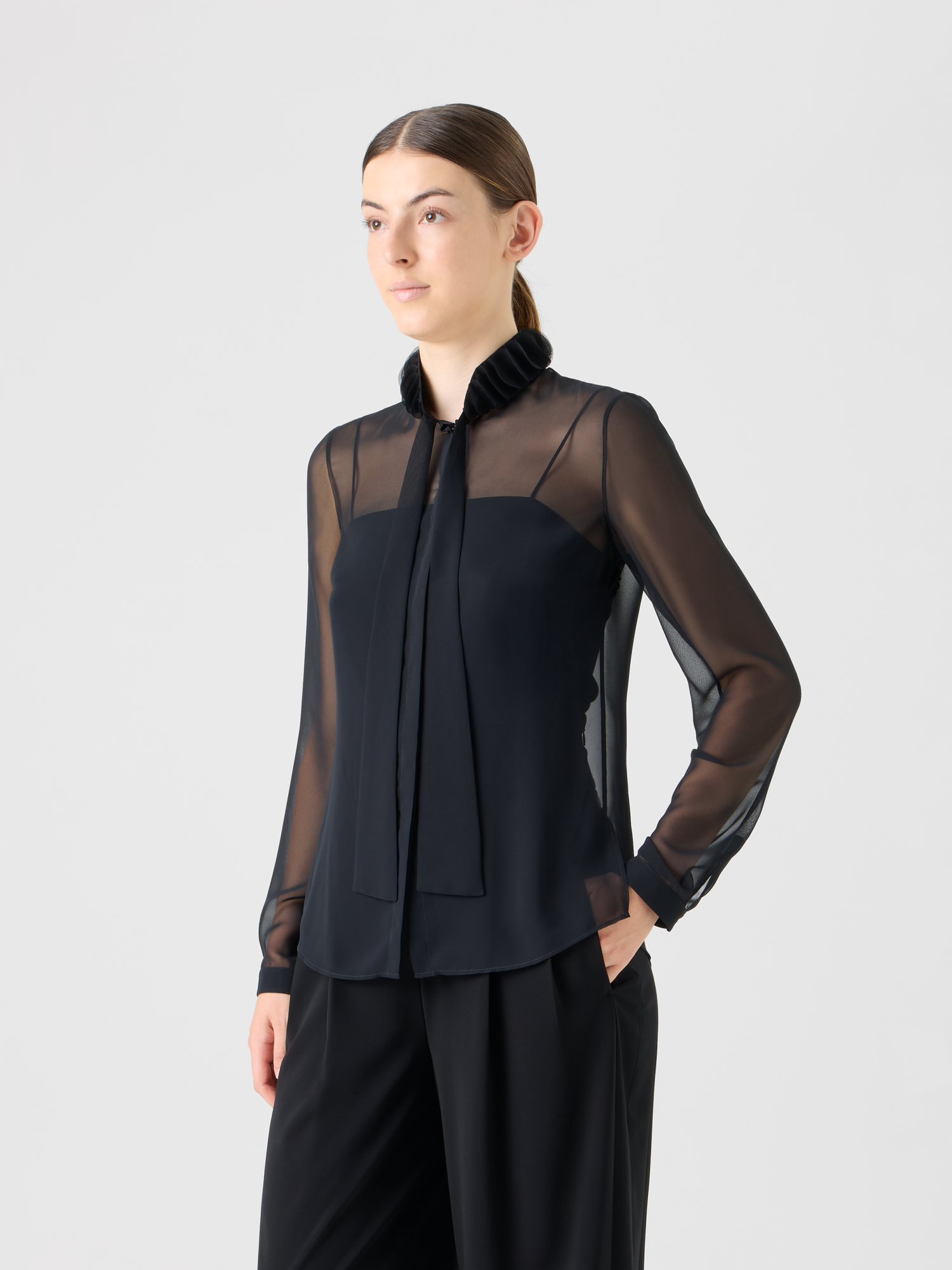 Designer Georgette Blouse with 3D Dots Embellishment - black 