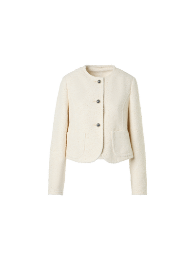 Designer Boxy Bouclé Cotton Summer Jacket - ecru