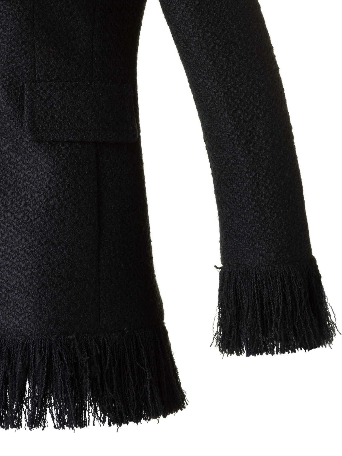 Designer Double-Breasted Illusion Jacket with Fringes - black - neutral