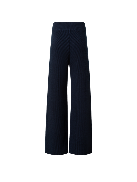 Designer Wide Wool Cashmere Blend Knit Pants - navy - blue