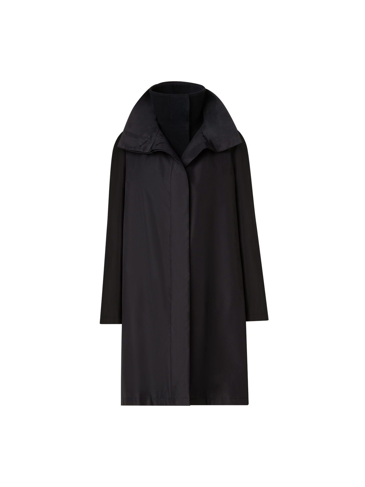 Designer Layered Wool Coat with Removable Silk Layer - black