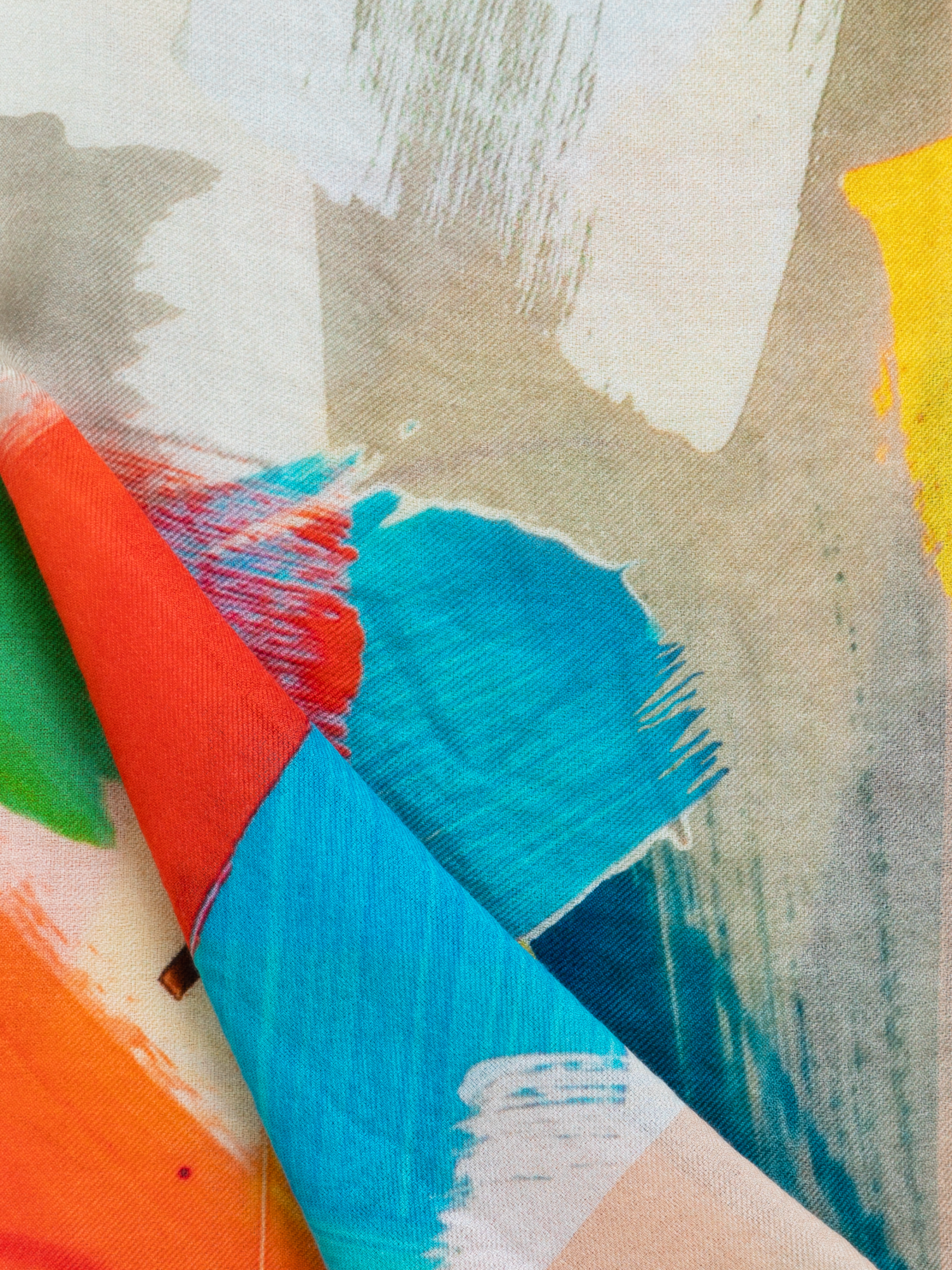 Designer Cashmere Silk Scarf with Stroke on Paper Print - multicolor