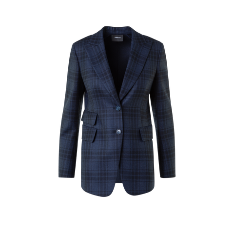 Long Double-Face Plaid Blazer Jacket