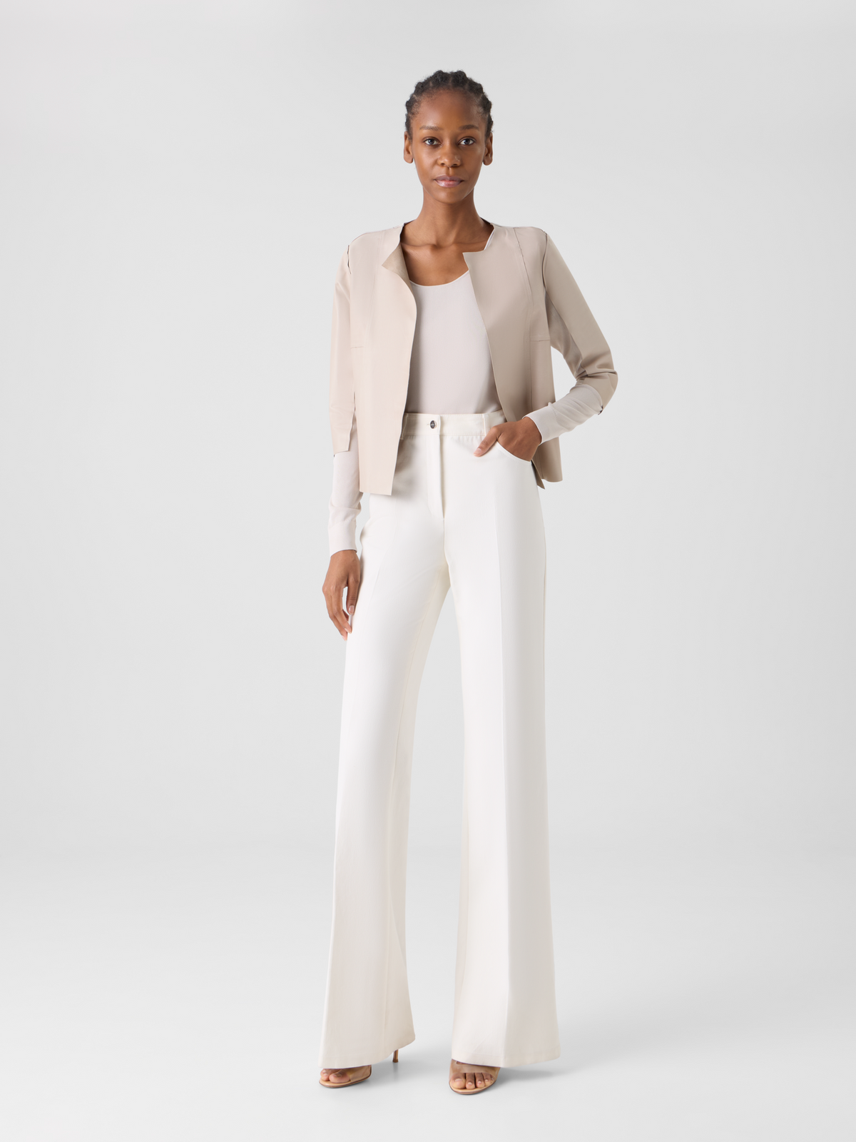Designer Leather Panel Knit Cardigan with Sheer Back - neutral - beige #editorial