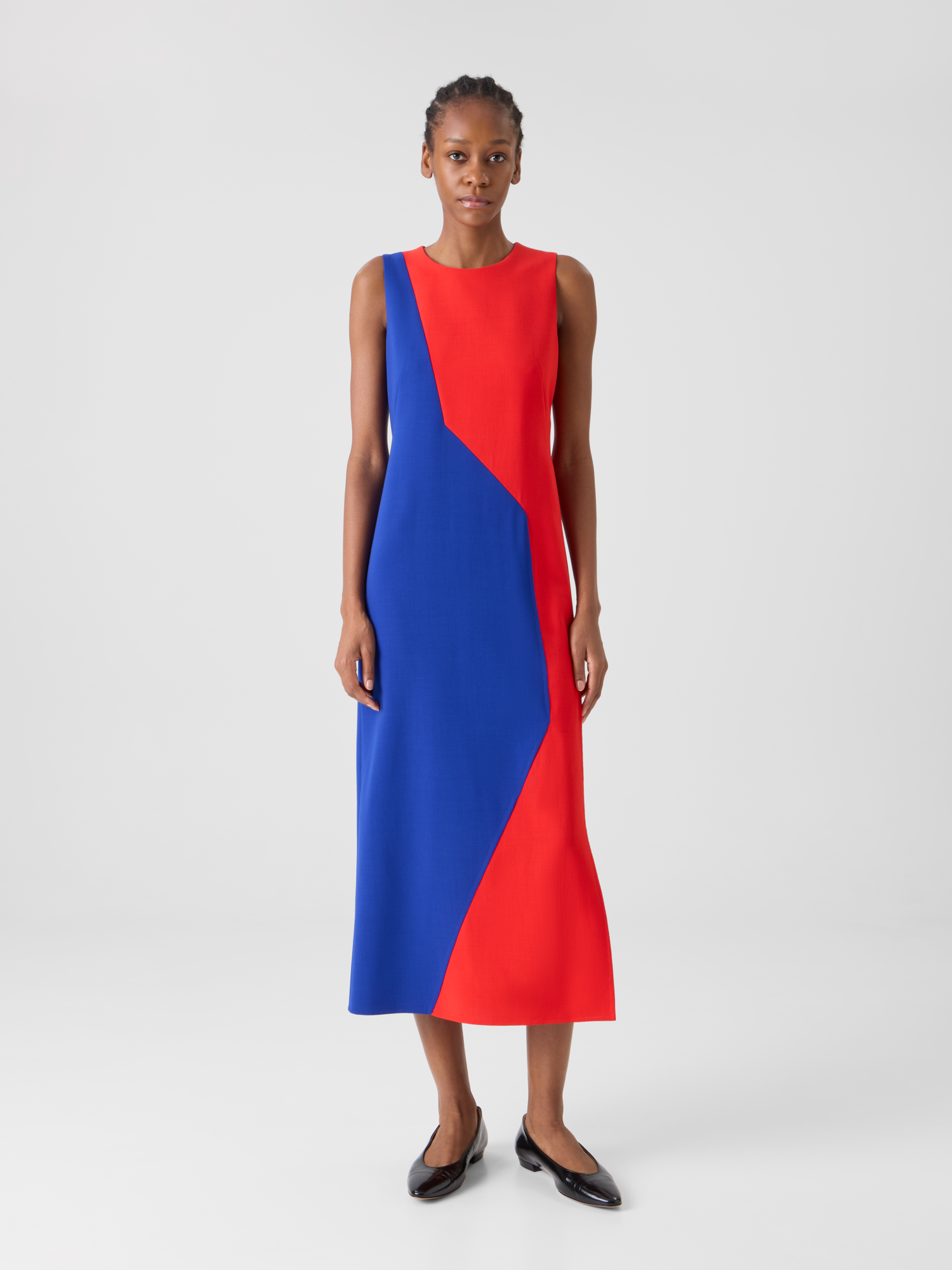 Designer Midi Sheath Dress with Polygon Patchwork - multicolor