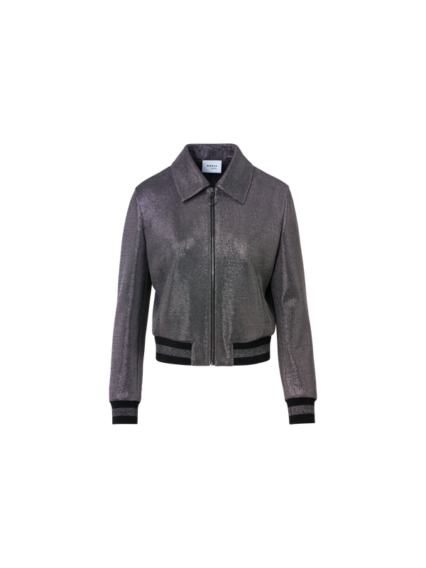 Designer Metallic Birdseye Jersey Bomber Jacket - grey