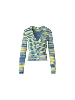 Designer Space-Dye Rib Merino Wool Knit Cardigan - multicolor