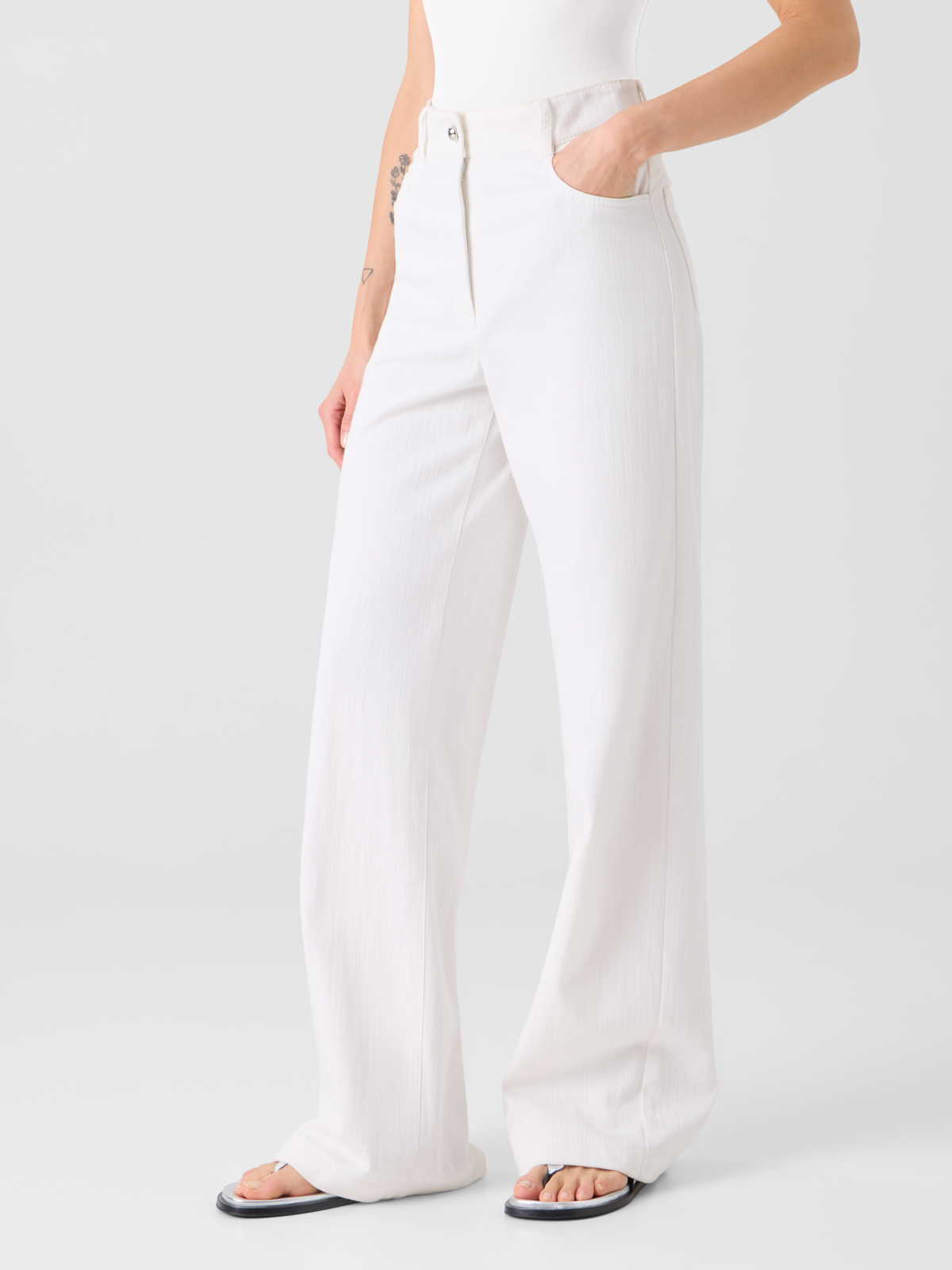 Designer Cooper Wide Leg Stretch Cotton Denim Pants - white #editorial