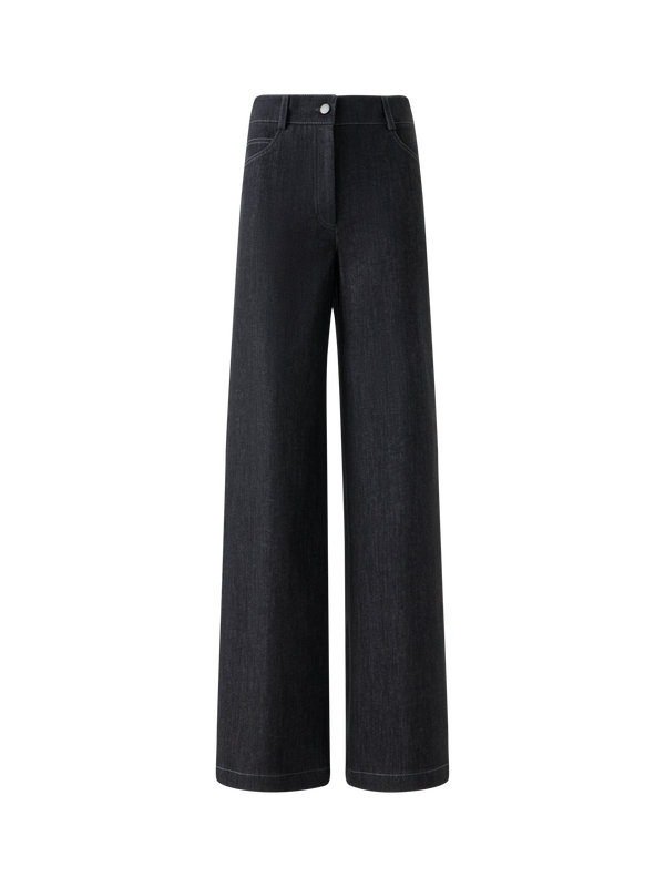 Designer Wide Stretch Cotton Denim Pants - black - neutral