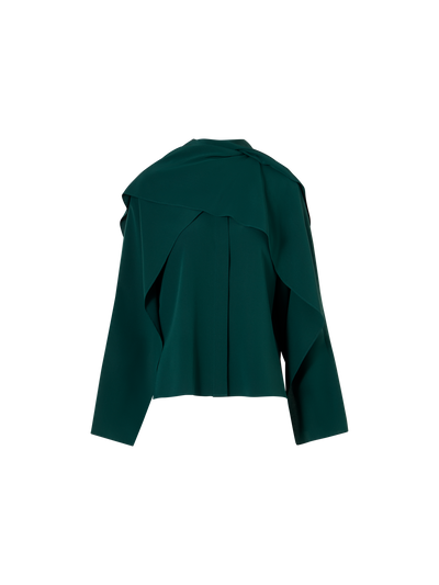 Designer Silk Crêpe Blouse with Flared Panel Sleeves - green