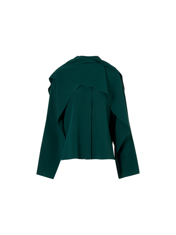 Designer Silk Crêpe Blouse with Flared Panel Sleeves - green