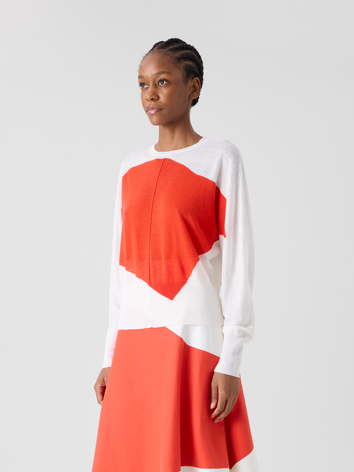 Designer Oversize Linen Cotton Sweater with Polygon Intarsia - multicolor #editorial
