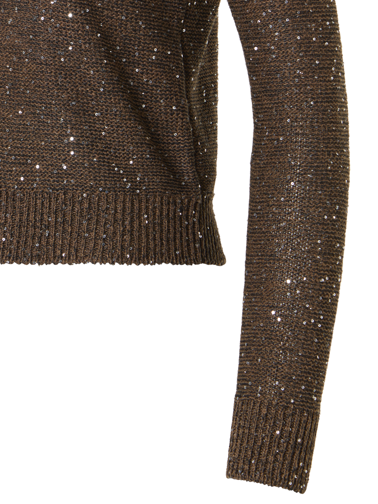 Designer Knit Sweater in Linen Cotton with Micro Sequins - brown