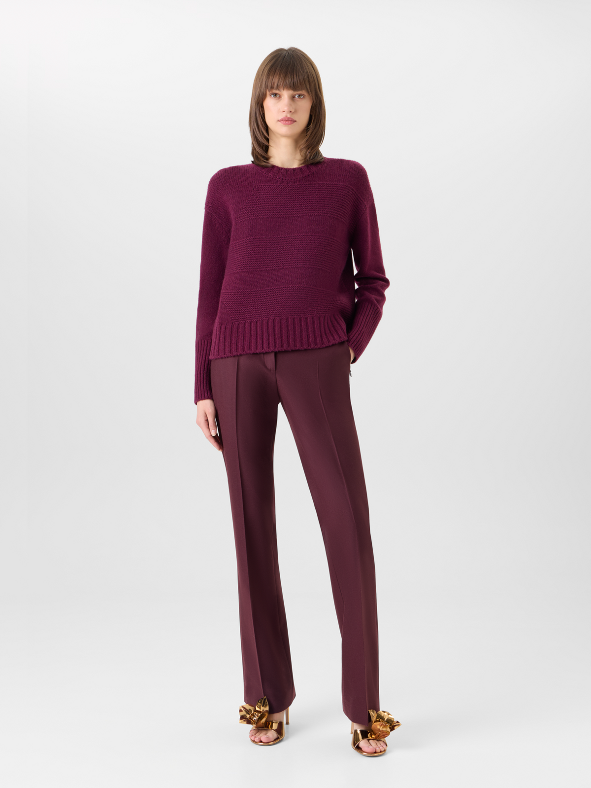 Designer Cashmere Sweater in Rib-Mix - red 