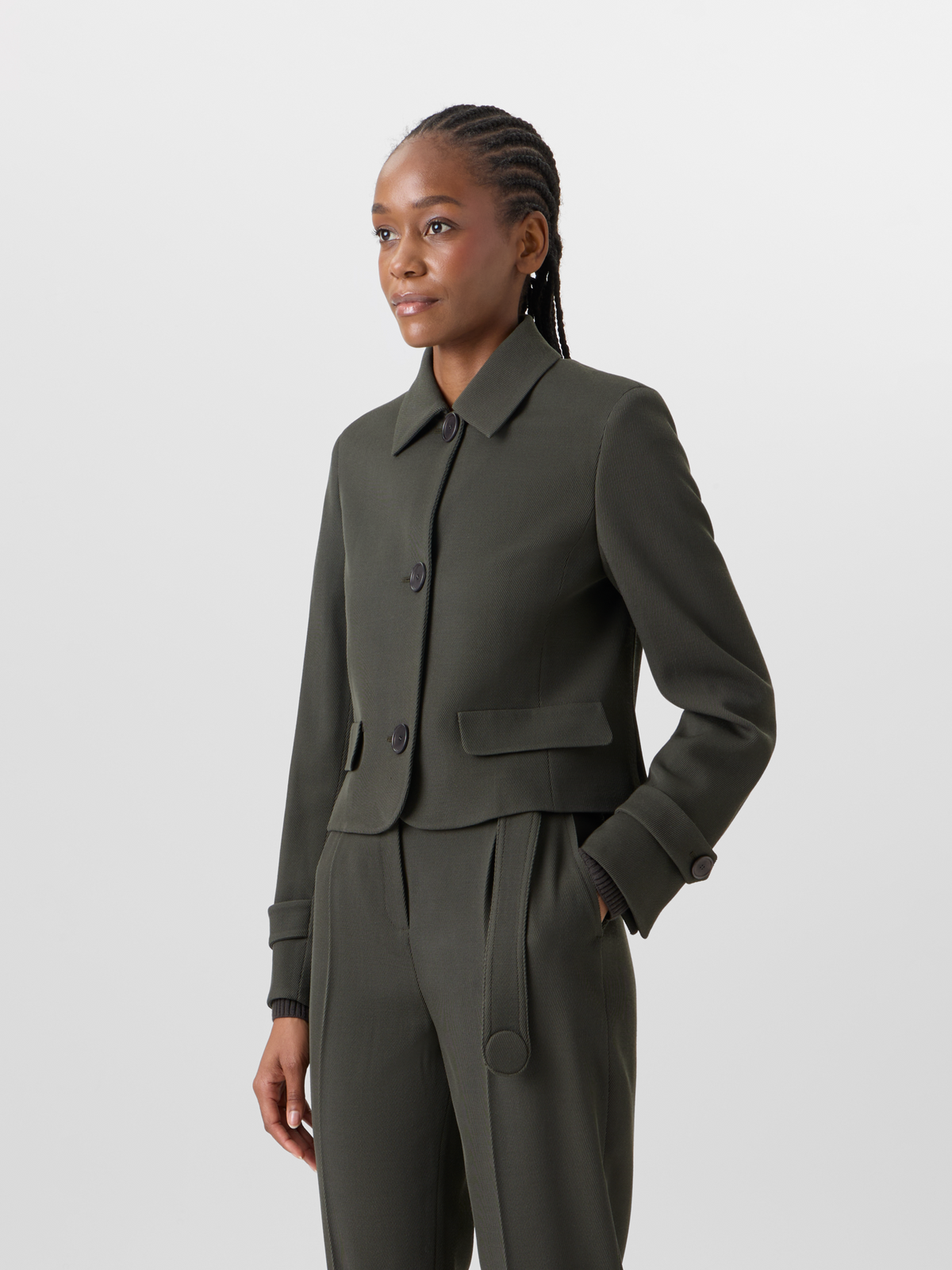 Designer Long-Sleeve Glen-Check Heavy Wool Twill Jacket - green #editorial