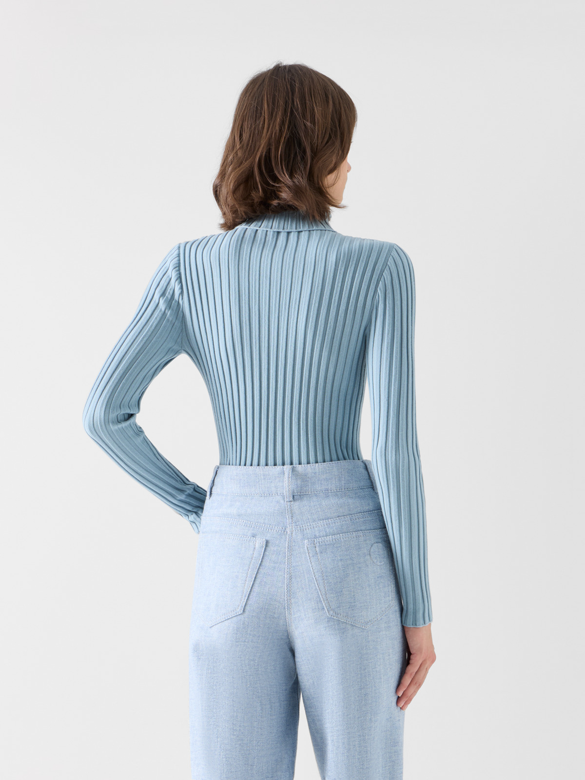 Designer Reversed Rib Merino Knit Turtleneck - blue 