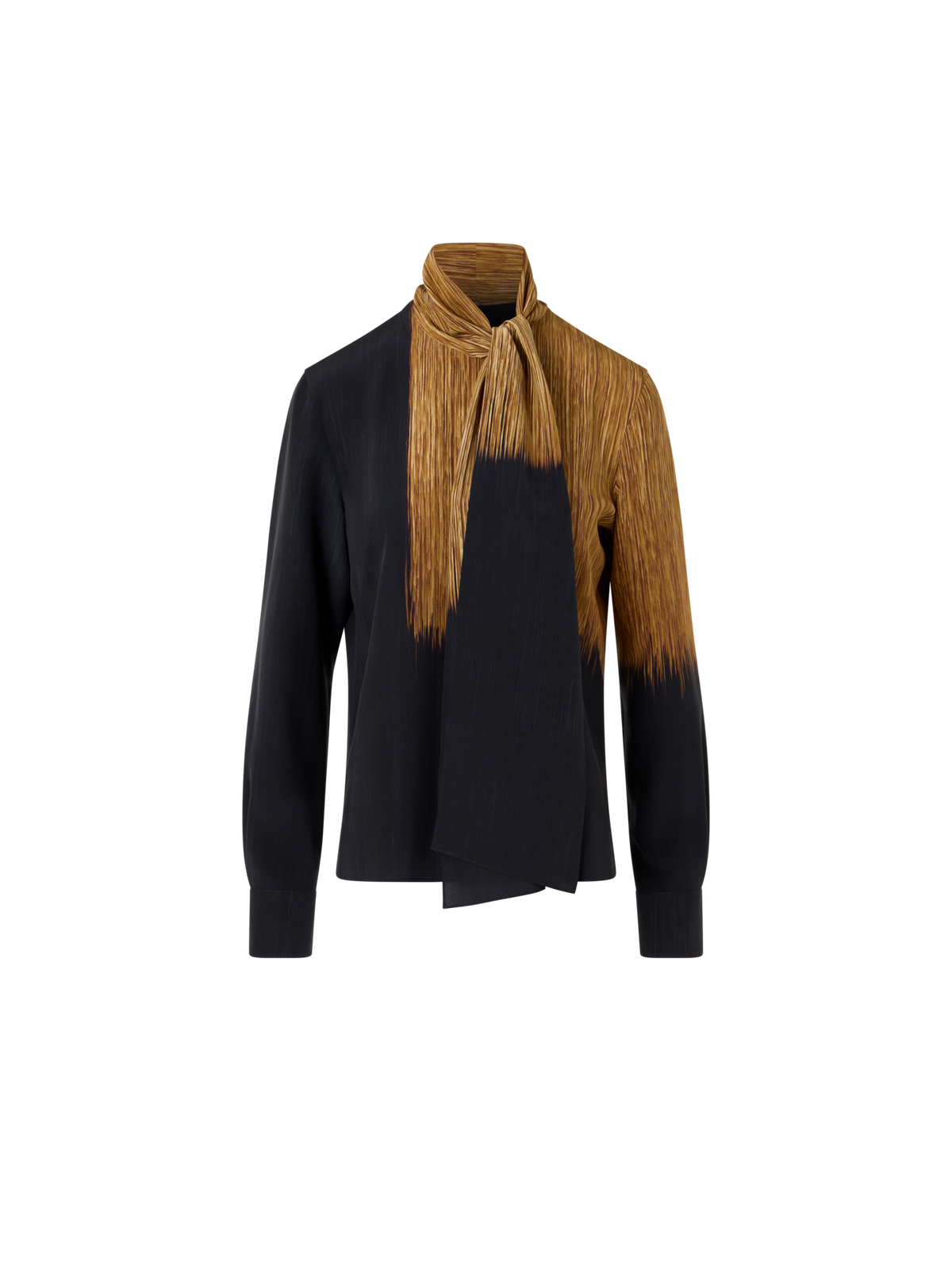 Designer Silk Blouse in Oro Lienzo Print with Scarf - brown - black - multicolor