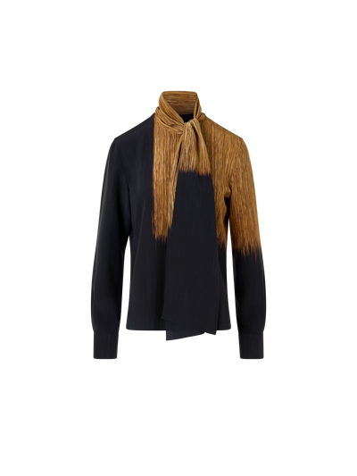Designer Silk Blouse in Oro Lienzo Print with Scarf - brown - black - multicolor
