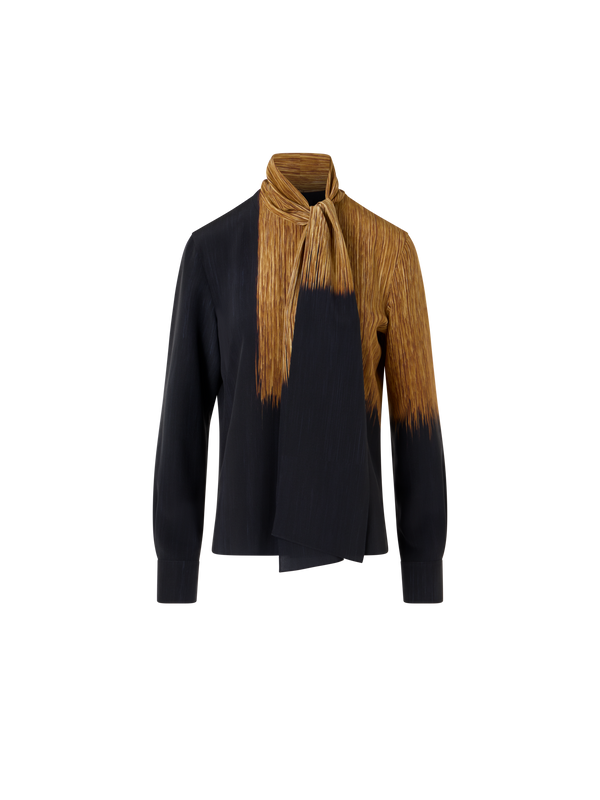 Designer Silk Blouse in Oro Lienzo Print with Scarf - brown - black - multicolor