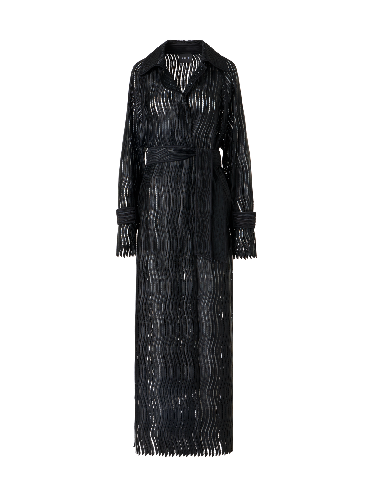 Designer Estelle Long Coat in Wave Guipure - black