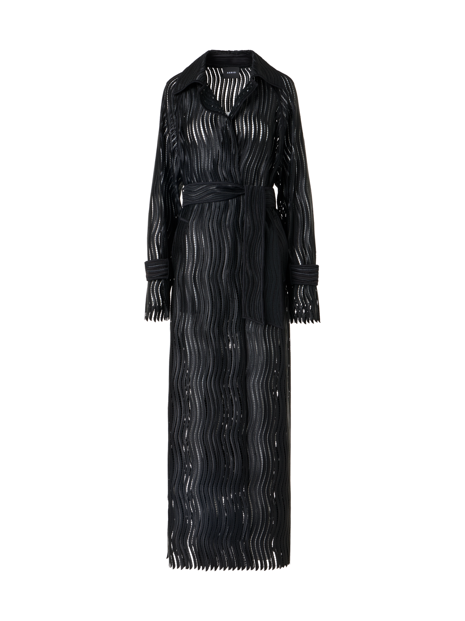 Designer Estelle Long Coat in Wave Guipure - black