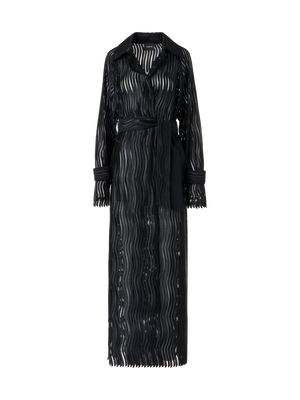 Designer Estelle Long Coat in Wave Guipure - black