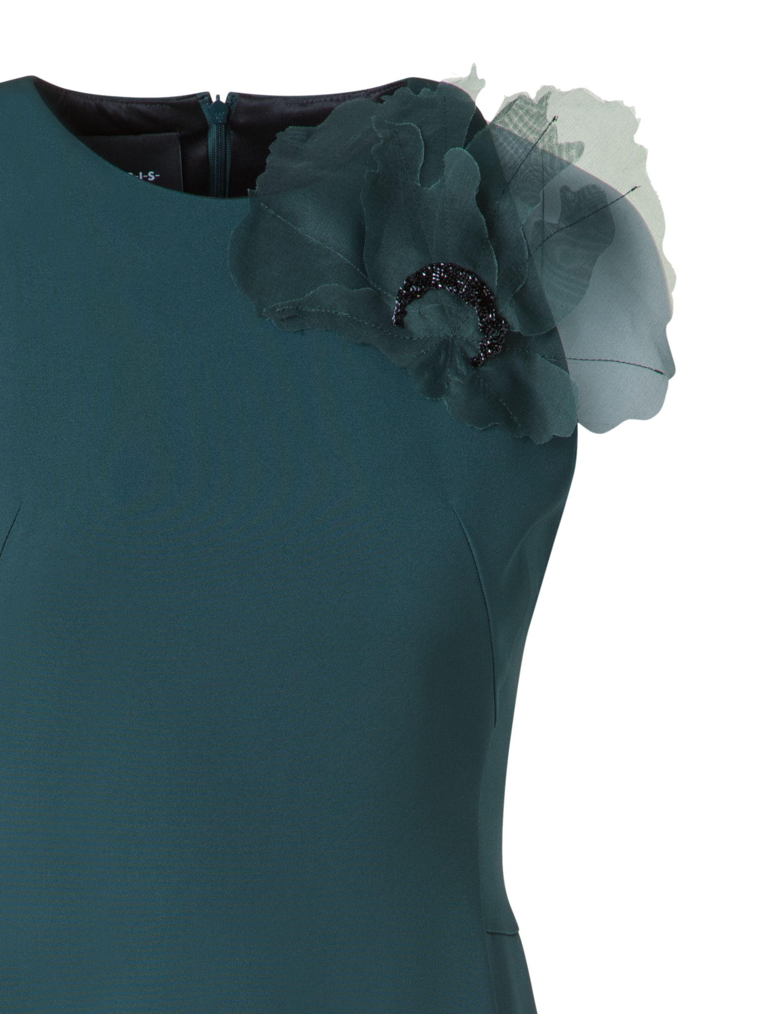 Designer Silk Dress with 3D Anemone - green