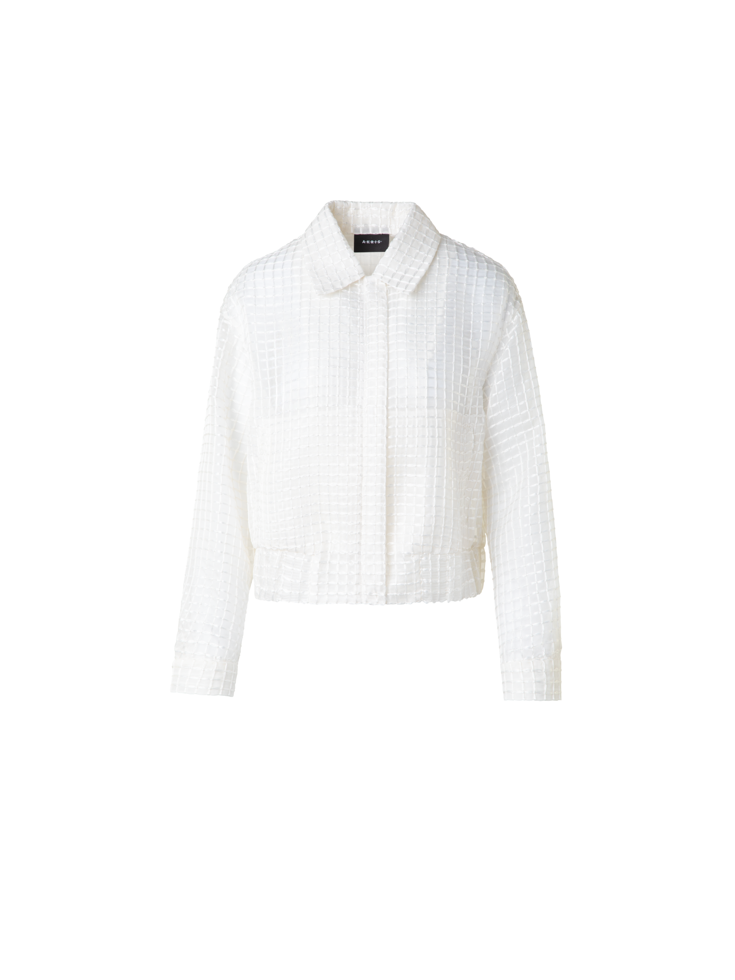 Designer Sheer Silk Blouson with Window Plaid Embroidery - ecru - white