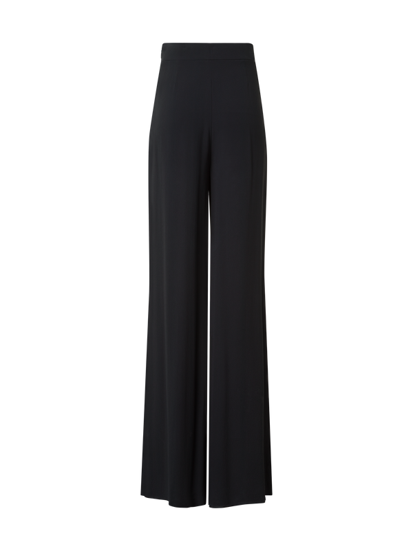 Designer Palazzo Silk Pants with Side Slits - black - neutral