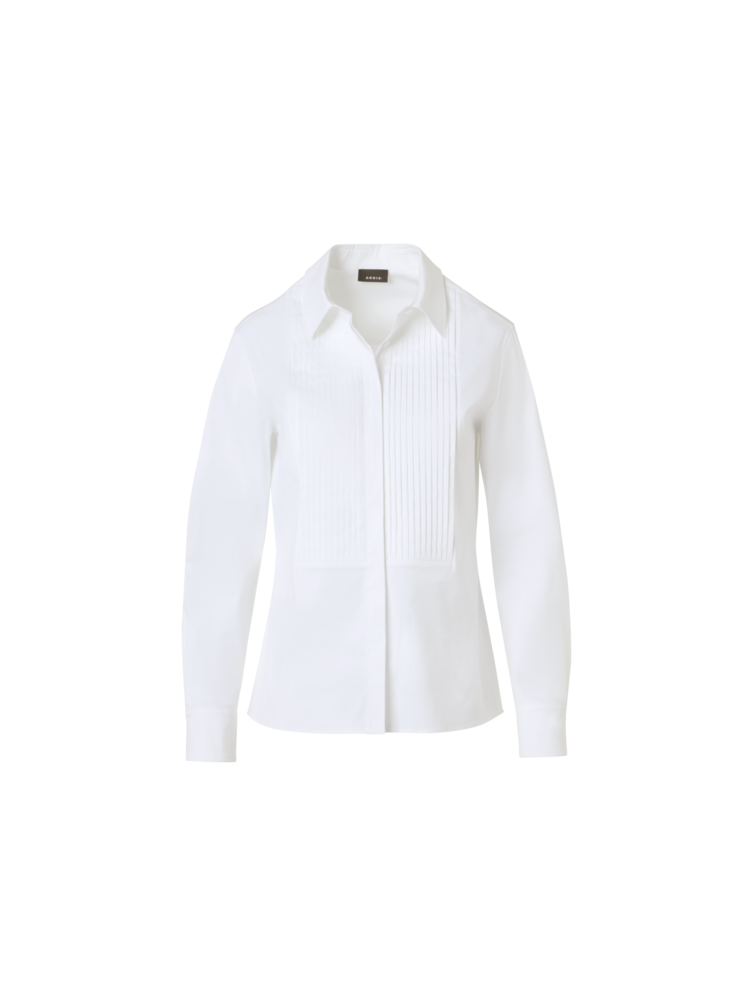 Designer Cotton Poplin Blouse with Pleated Plastron - white