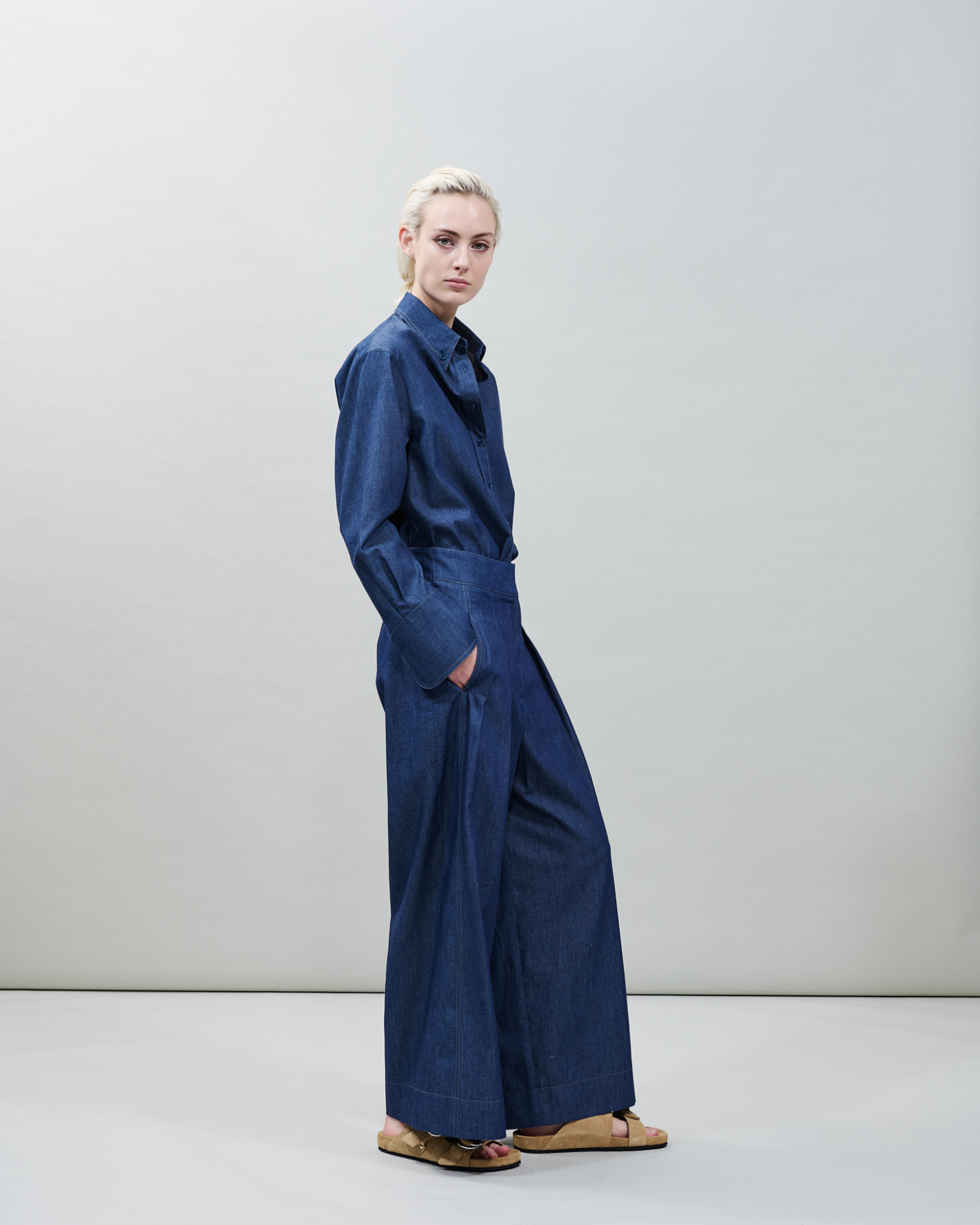 Designer Oversized Lightweight Cotton Denim Shirt - blue 