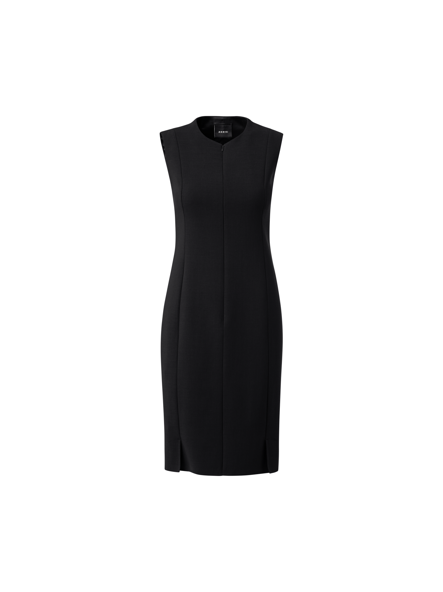 Designer Sleeveless Sheath Dress from Wool Double-Face - black