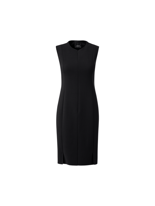 Designer Sleeveless Sheath Dress from Wool Double-Face - black