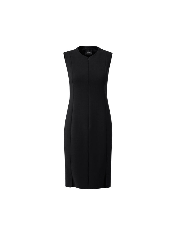 Designer Sleeveless Sheath Dress from Wool Double-Face - black
