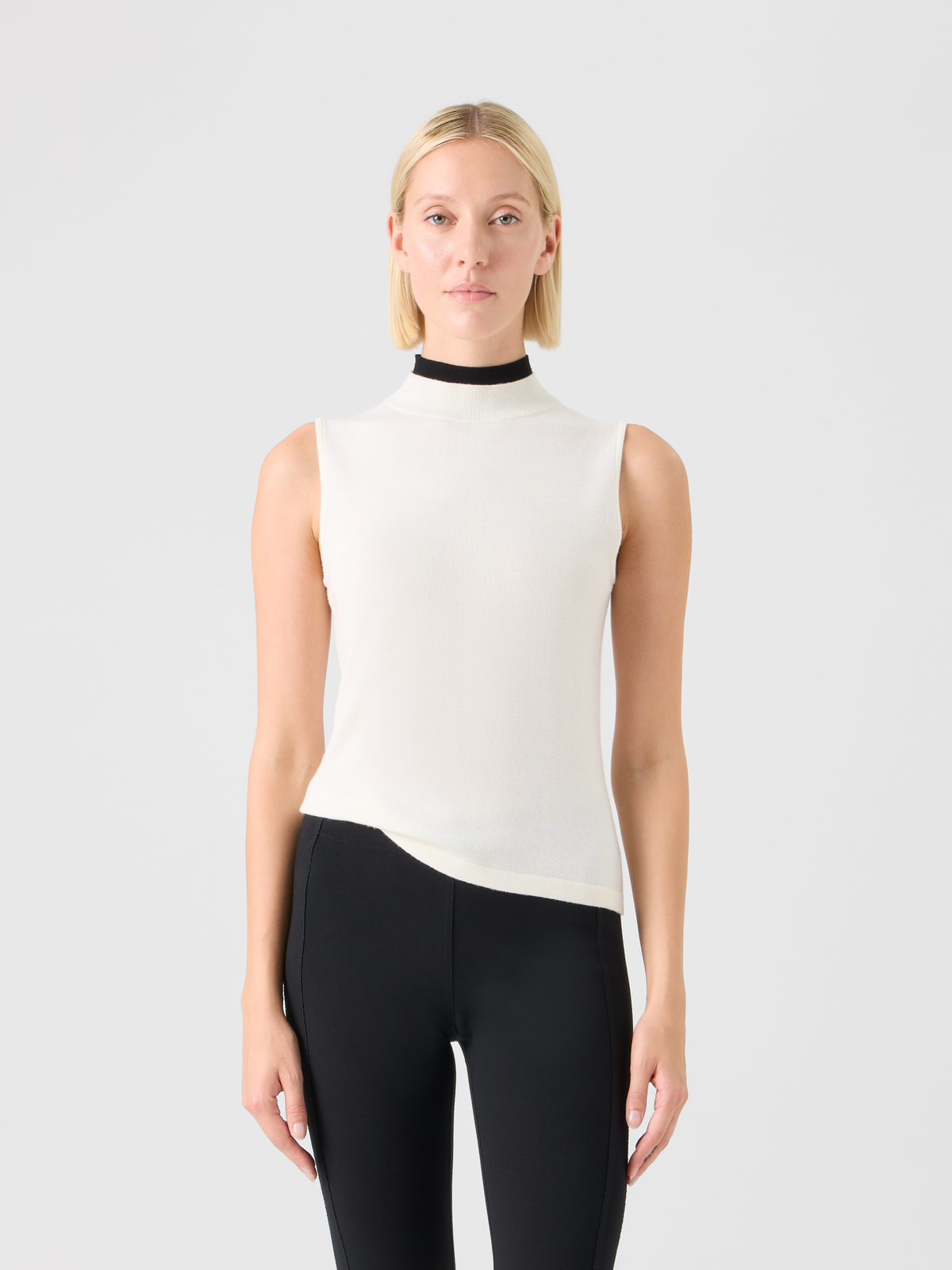 Designer Trompe l’Oeil Merino Wool Knit Top - white #editorial