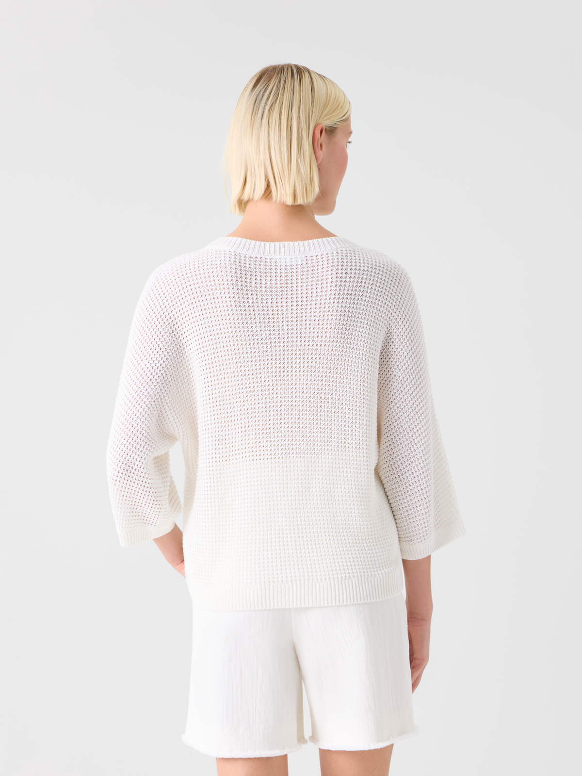Designer Relaxed Linen-Cotton Boxy Knit Sweater - white #editorial