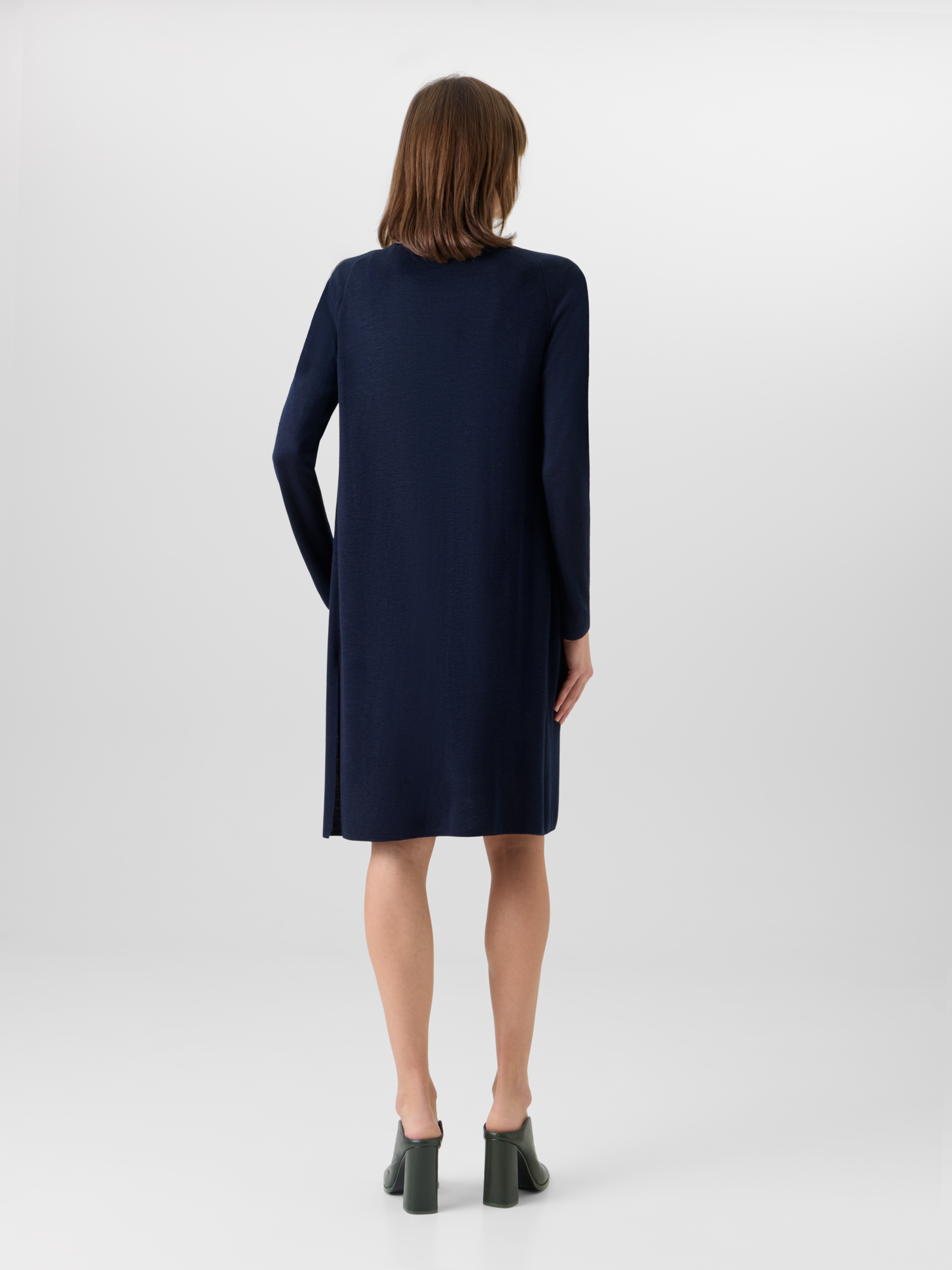 Designer Long-Sleeve Linen-Silk Knit Coat - navy 