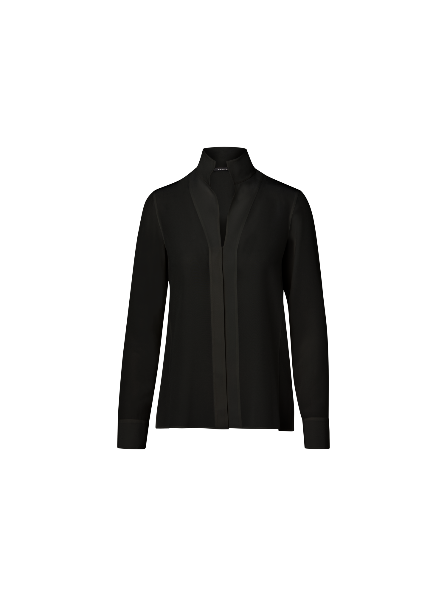 Designer Long Sleeve Silk Blouse with Stand-up Collar - black