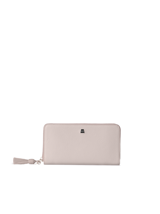Designer Long Zip Around Wallet in Leather - neutral - beige