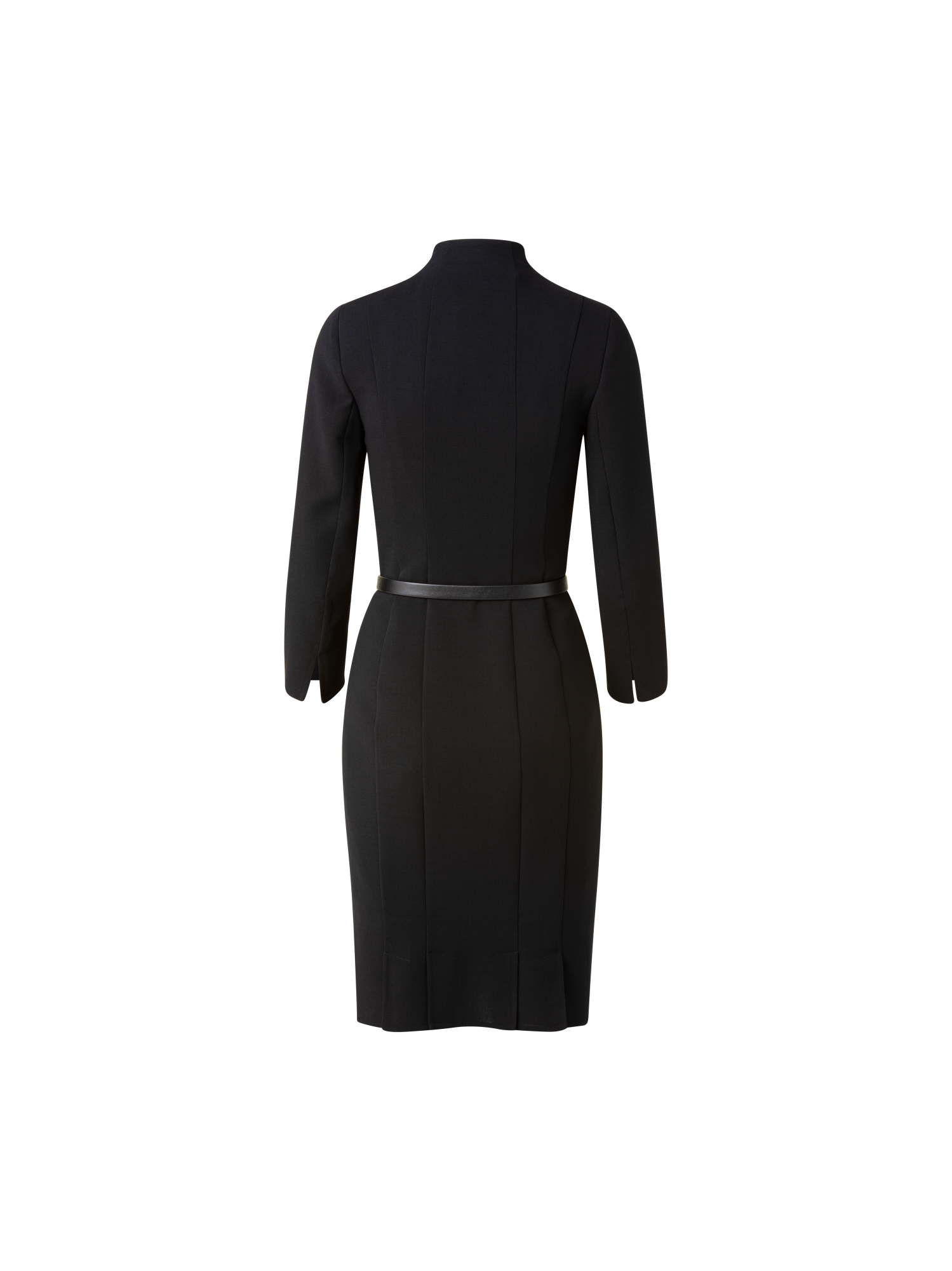 Designer 3/4 Sleeve Wool Double-Face Mock Neck Dress - black