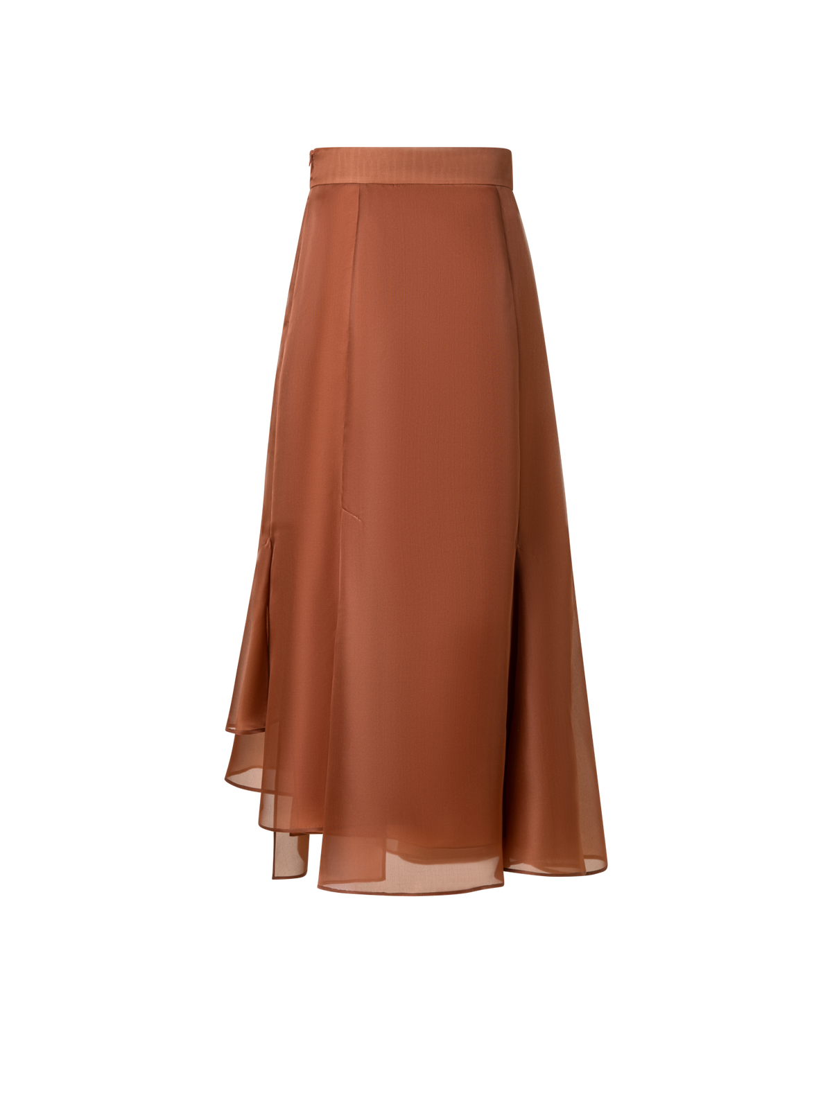 Designer Silk Organza Asymmetrical Pleated Midi Skirt - brown