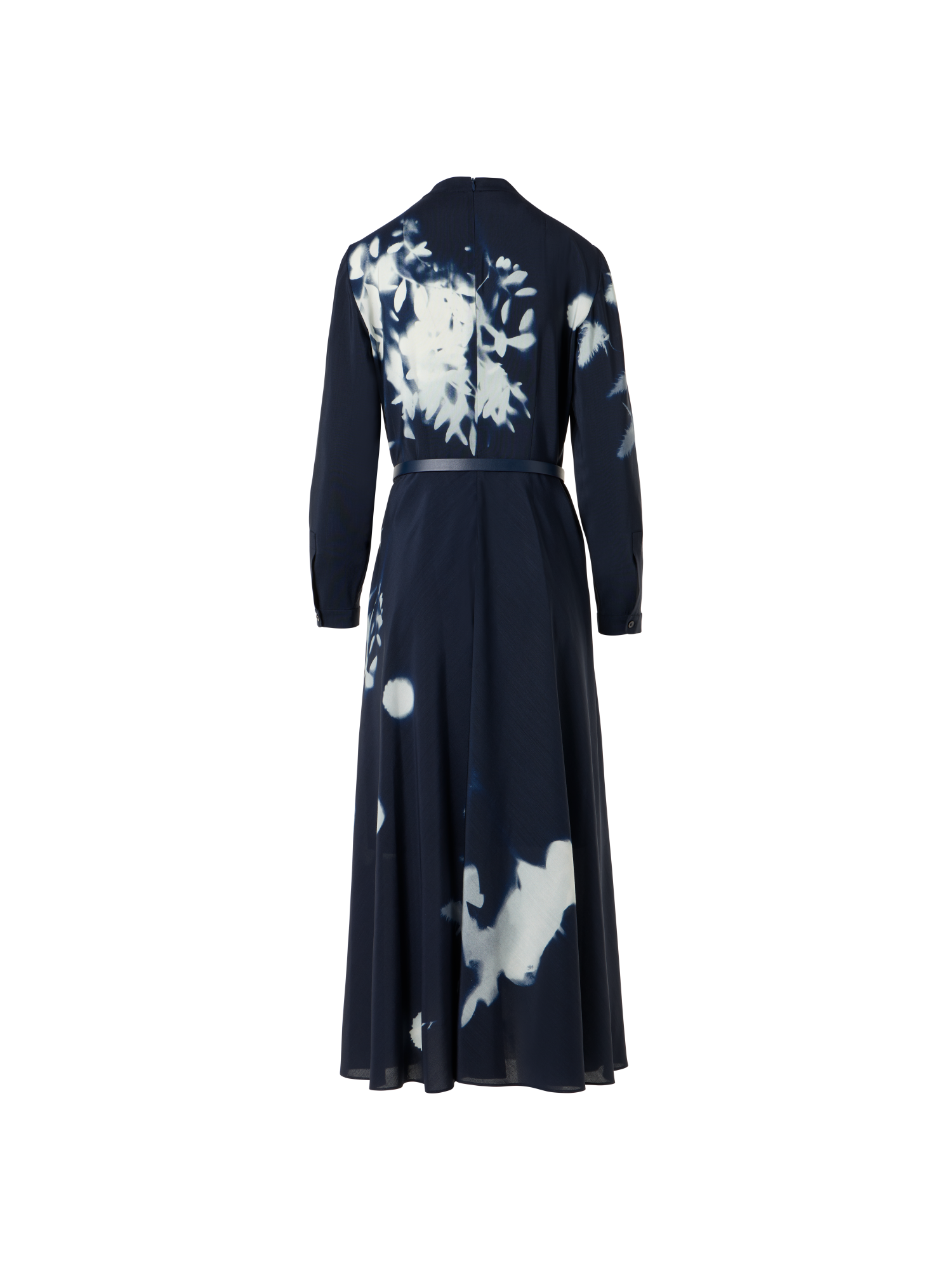Designer Belted Midi Shirt Dress in Wildflower Print - neutral - navy - blue - multicolor