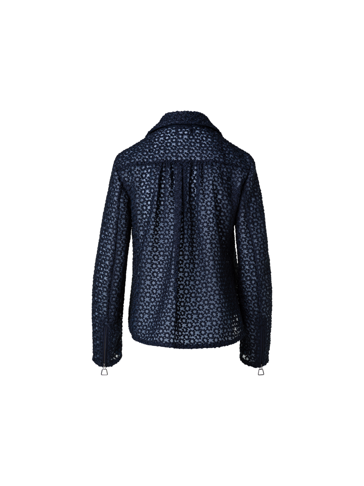 Designer Biker Jacket with St. Gallen Flower Embroidery - navy - blue