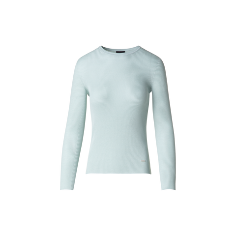 Seamless Crew Neck Sweater in Silk Cotton Rib Knit